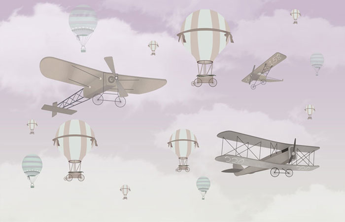 پوستر دیواری کودکانه با طرح هواپیما و بالون های مختلف