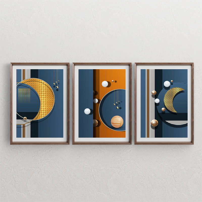 ست سه تابلوی دکوراتیو مدرن با طرح های دایره و ماه