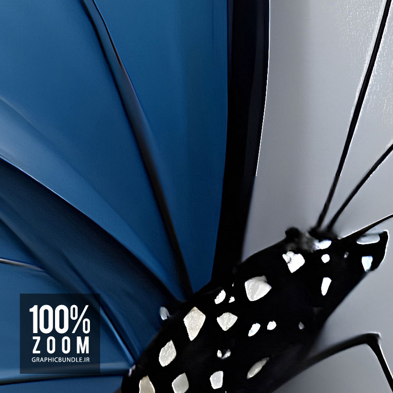 ست سه تابلوی نقاشی دیجیتال با طرح گل و شکوفه های سفید آبی و پروانه های آبی سه بعدی