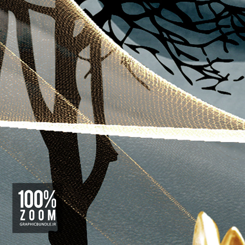 ست سه تابلوی دکوراتیو با طرح منظره از افکت مواج توری ، گوزن طلایی ، ماهی طلایی و درخت