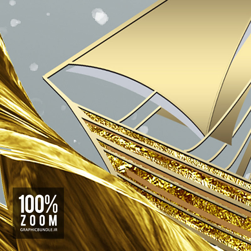 ست سه تابلوی دکوراتیو با طرح جام های شیشه با آب های طلایی ، المان توری و کشتی بادبانی