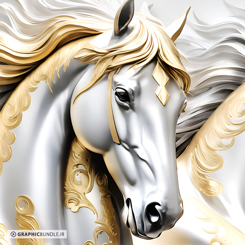 ست سه تابلوی دکوراتیو لوکس (ست سه تکه) با طرح اسب های سفید با افکت های طلایی
